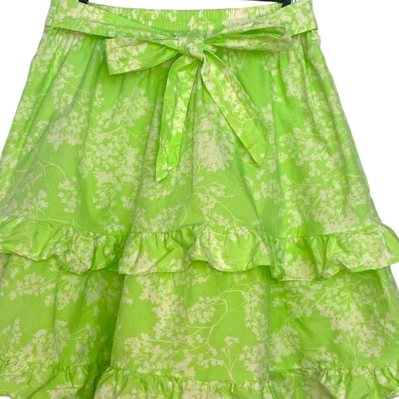 Peter Som for Anthropology Knee Length Bright Green Print Ruffle Mini Skirt - Picture 3 of 7